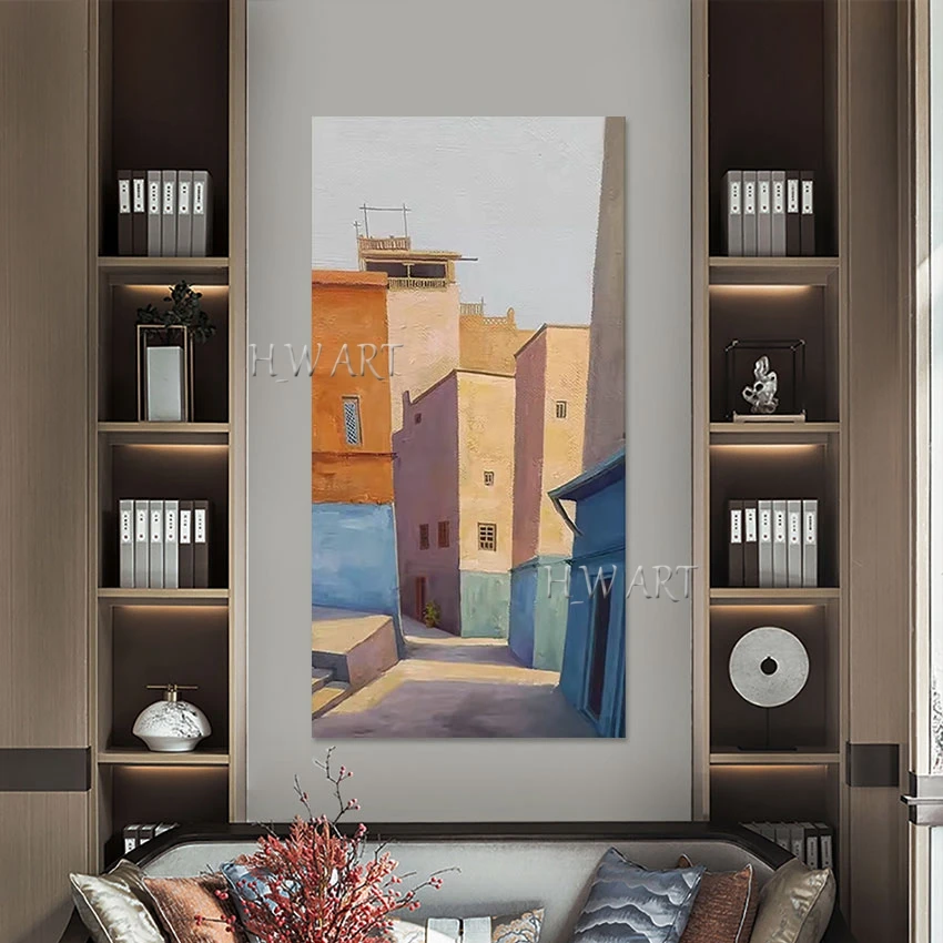 New Arrival Abstract Alley House Scenery Art Canvas Poster Modern Cafe Wall Decor Painting No Framed Wholesale Of 3D Picture