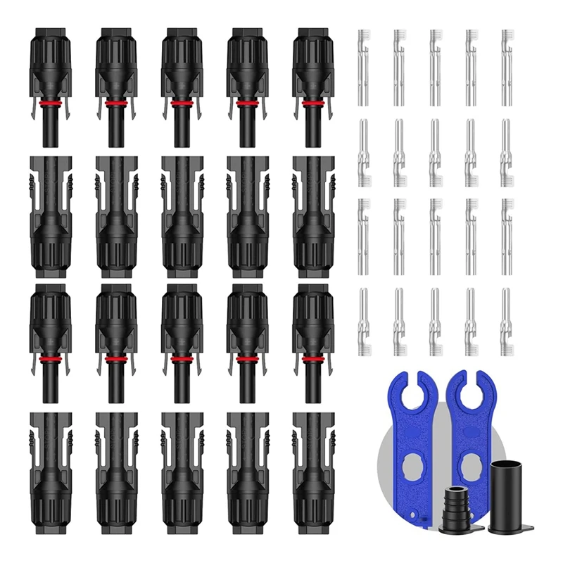 

10 Pairs Solar Connector, 20Pcs Solar Panel Cable Connectors Adapter Male/Female IP68 1000V 30A With 2 Spanners 10AWG Durable