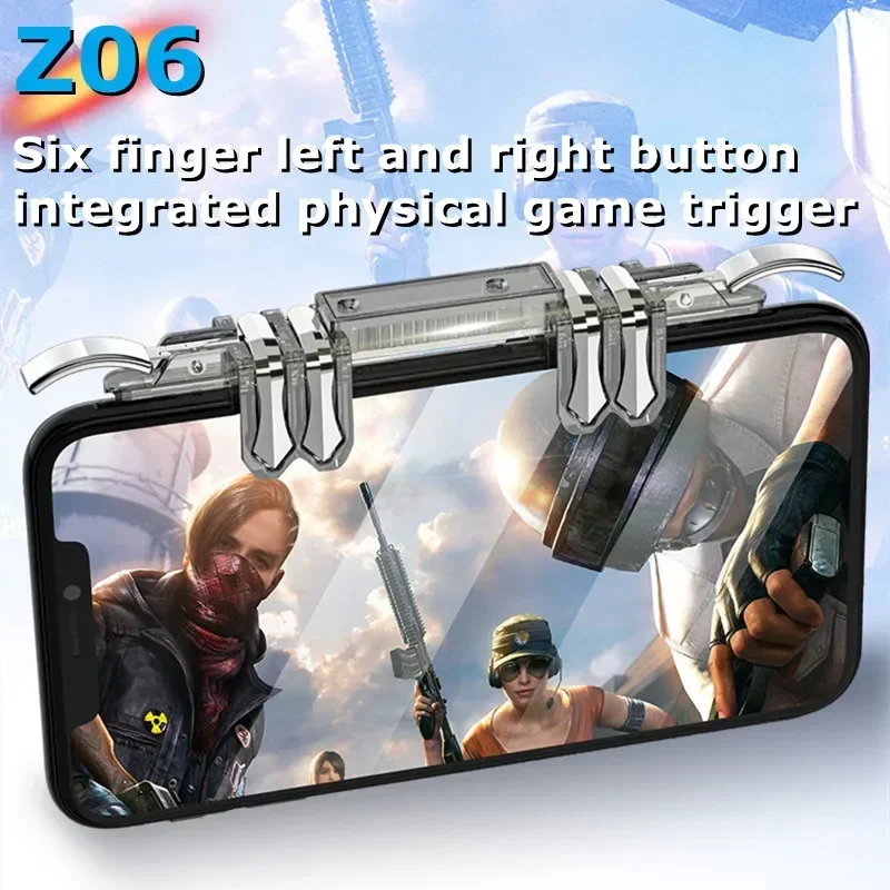 

6 Fingers Cell Phone Gamepad Joystick Controller Z06 for PUBG Aim Shooting ABS Key Button Game Trigger for IOS Android Universal