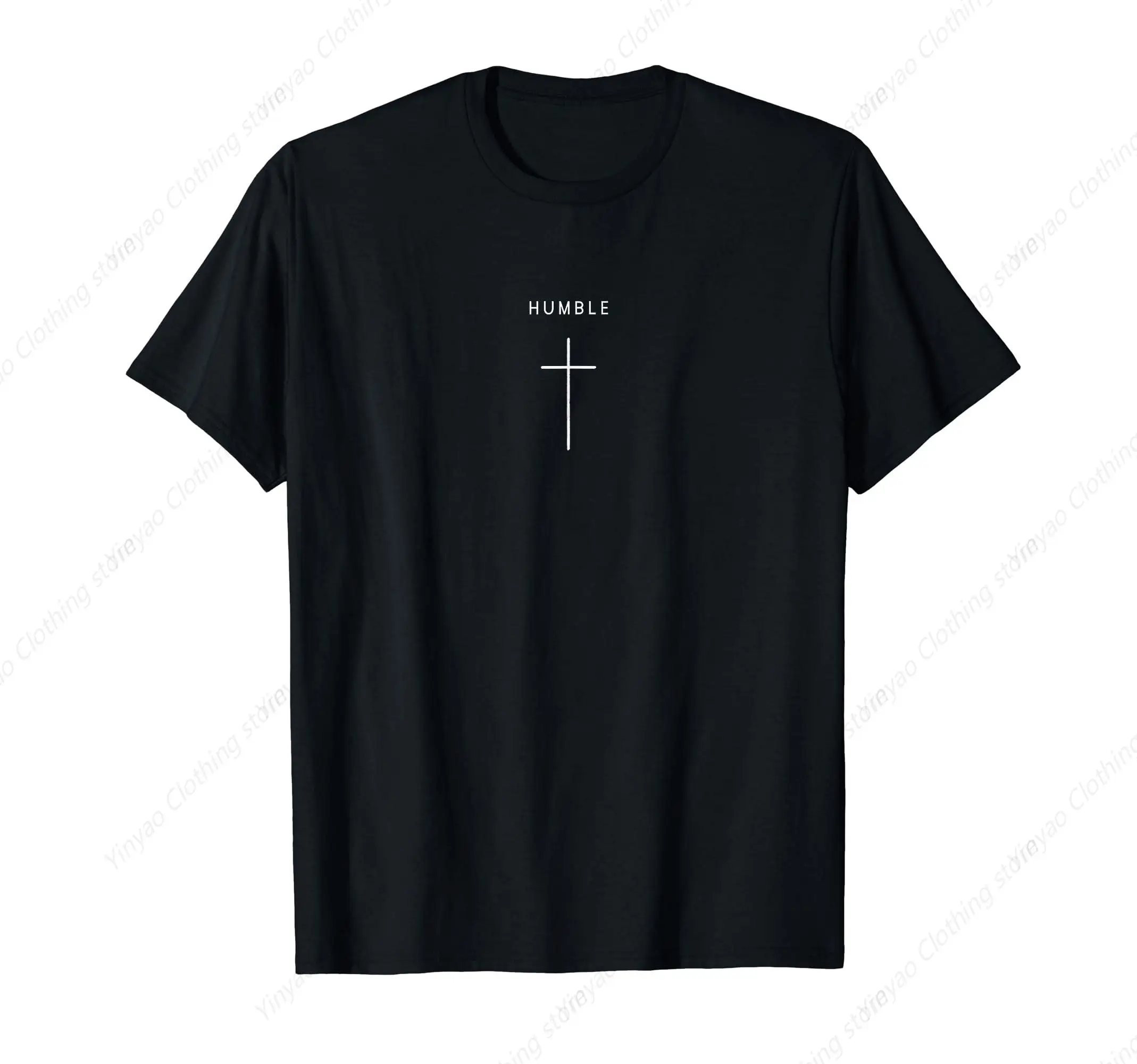 

Unisex cross pattern printed T-shirt cotton round neck casual simple short sleeved shirt