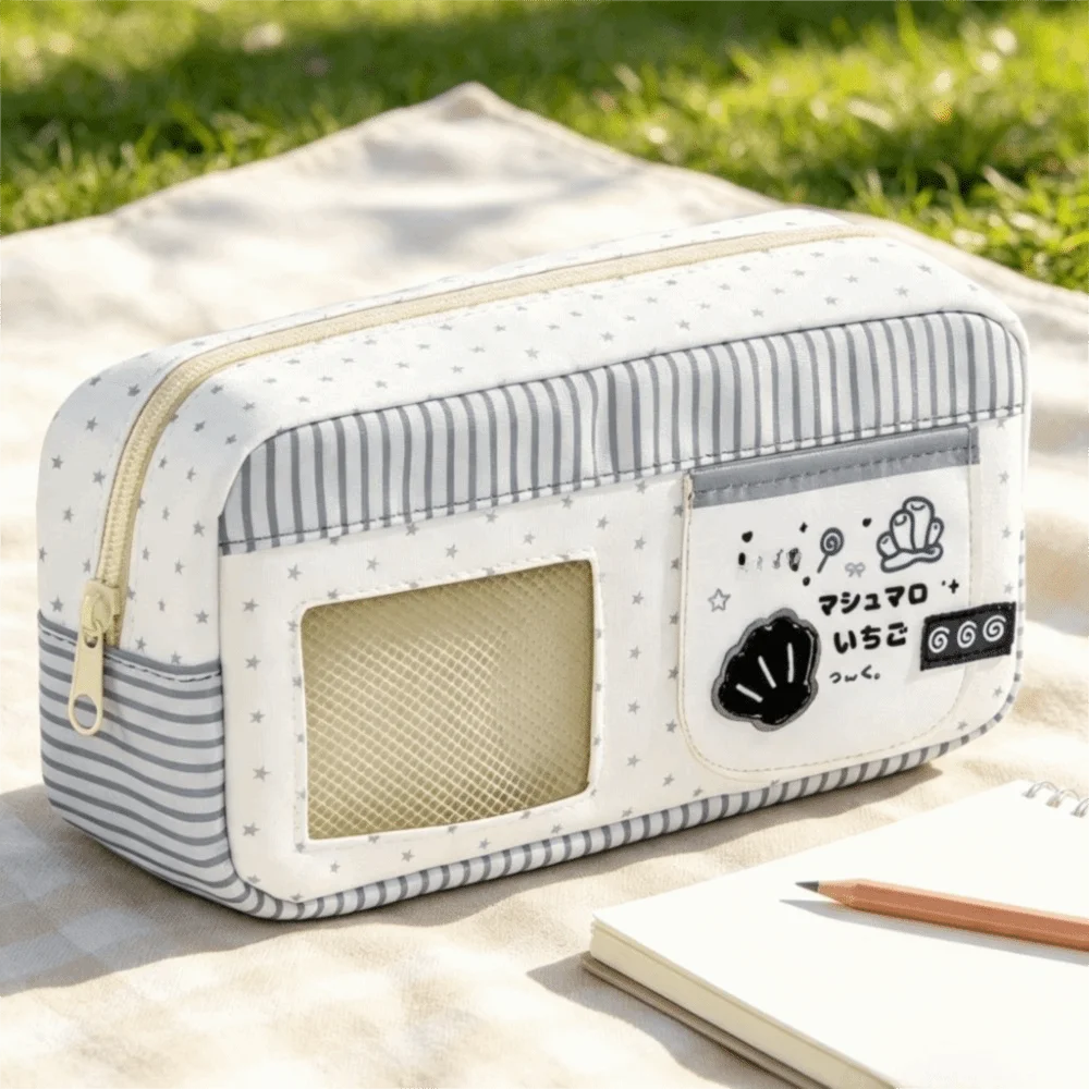 Kawaii Large Capacity Pencil Case Transparent Window Clear Window Pencil Pouch Color Block Multi-Layer Stationery Bag School
