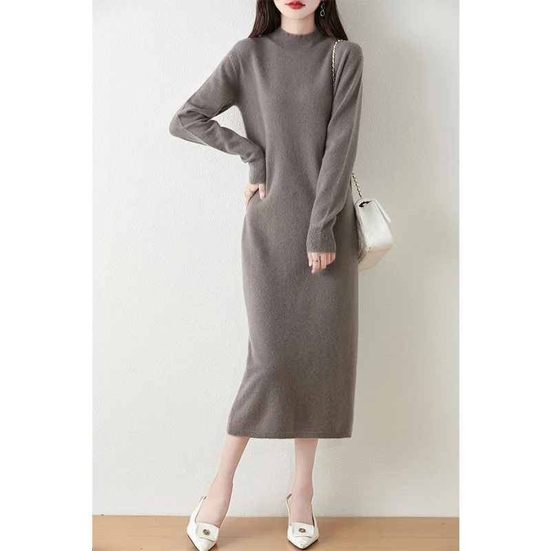 Cashmere sweater women\'s 100% wool high neck women\'s long sweater knitted pullover women\'s long skirt hot selling dress