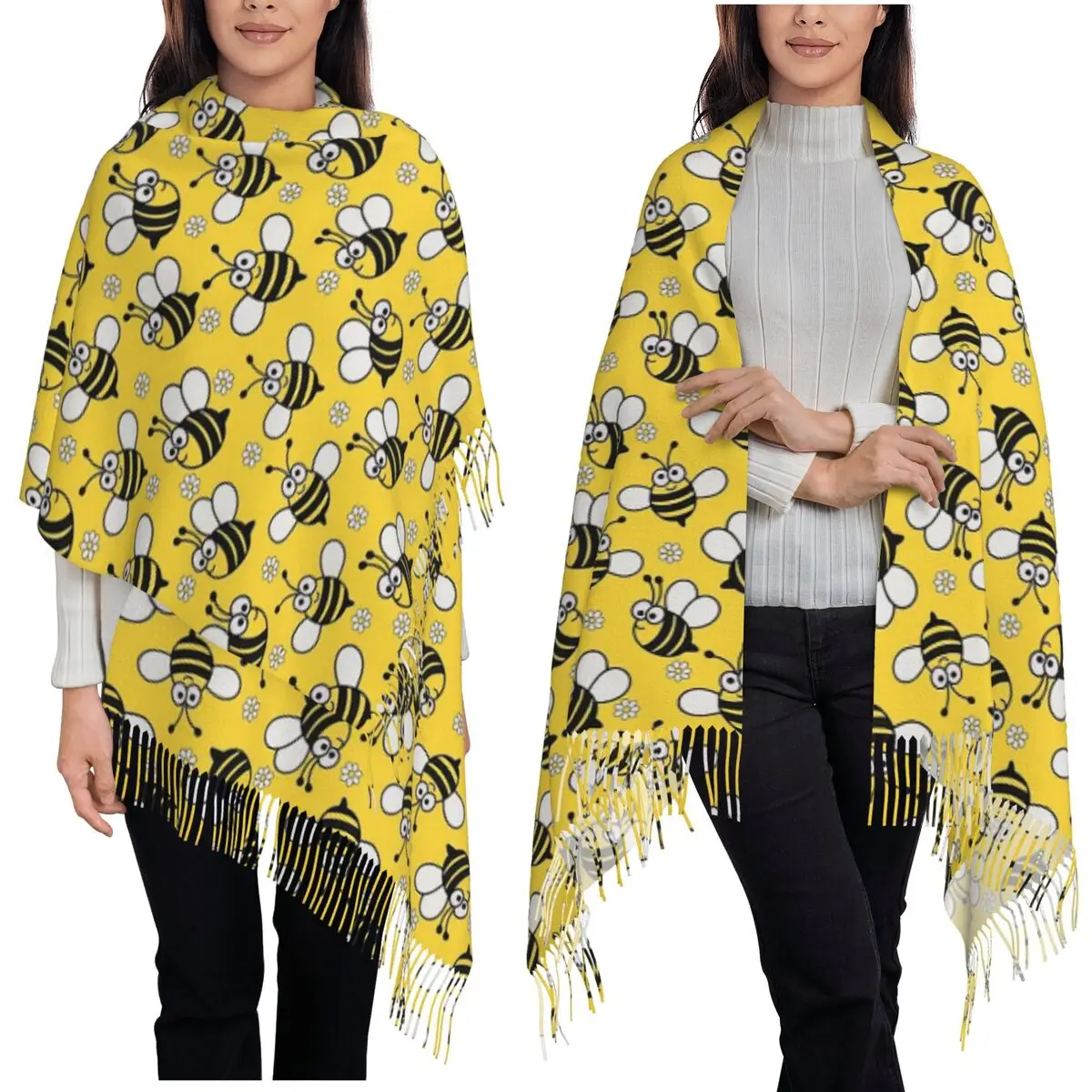 

Honey Bees Cute Honeycomb Scarf Tassel Scarves for Women Soft Warm Shawls and Wraps Large Fall Winter Shawl Wrap