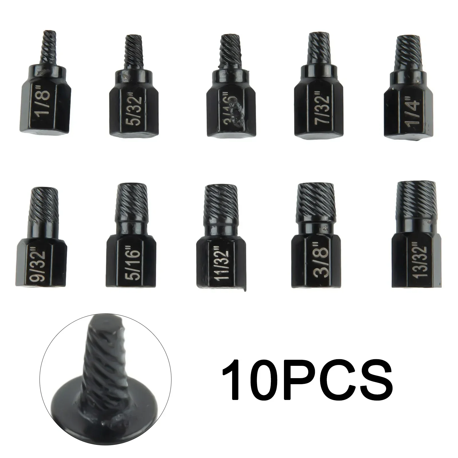 

10 шт., экстрактор гаек, шестигранный болт с головкой для 11/32 дюйма, 3/8 дюйма, 13/32 дюйма, 5/16 дюйма, 9/32 дюйма, 1/4 дюйма, 7/32 дюйма, 3/16 дюйма, 5/32 дюйма, инструмент для удаления