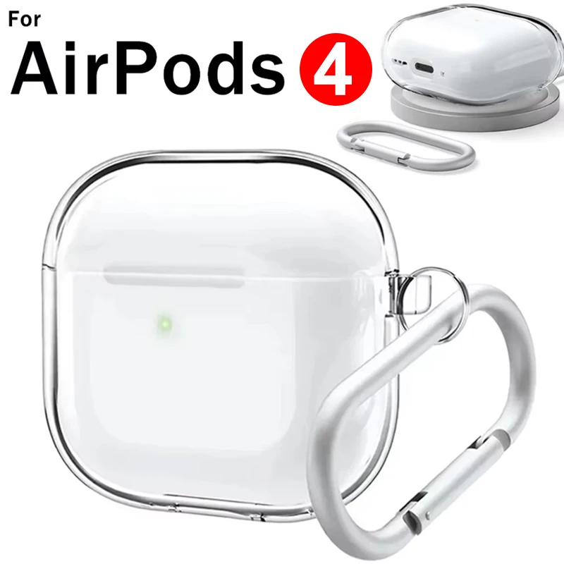 Custodia trasparente per auricolari AirPods 4 Custodia protettiva trasparente in TPU morbido con portachiavi per accessori AirPods di quarta generazione