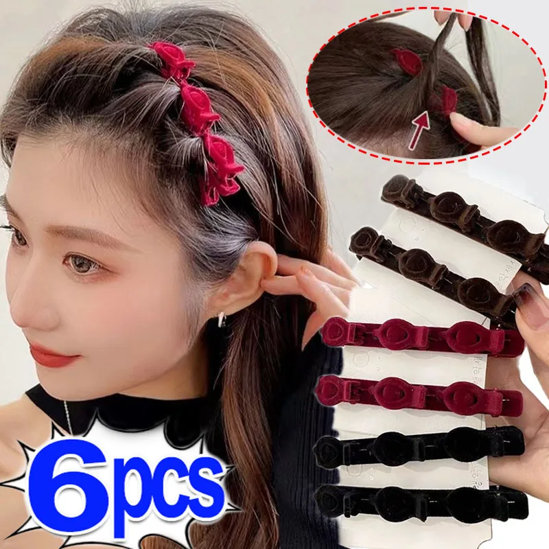 

1-6 шт. флокированные заколки для волос, элегантные заколки для укладки боковых прядей, двухслойные заколки-зажимы, модные аксессуары для волос для женщин