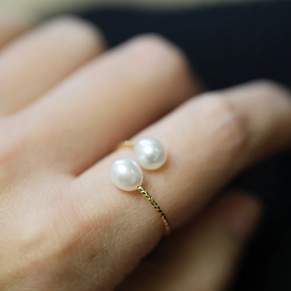 Natural Pearl Ring for Women Creative Geometric Index Finger Ring Fashion Wedding Jewelry Party Elegant Accessories Female Gifts