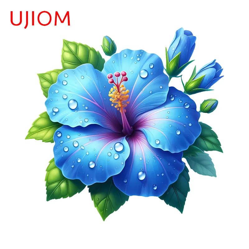 UJIOM Blue Flower Hawaii Design Cartoon Wall Stickers Popular Adhesive PVC Decal Suitable For Amusing Game Room Accessories