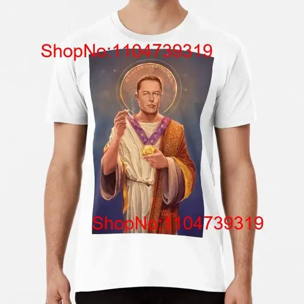 تي شيرت Saint Elon of Musk Original Relig S إلى 5XL مصنوع في الاتحاد الأفريقي والولايات المتحدة الأمريكية تي شيرت عتيق برسومات مغسولة قليلاً أنيق للجنسين #1