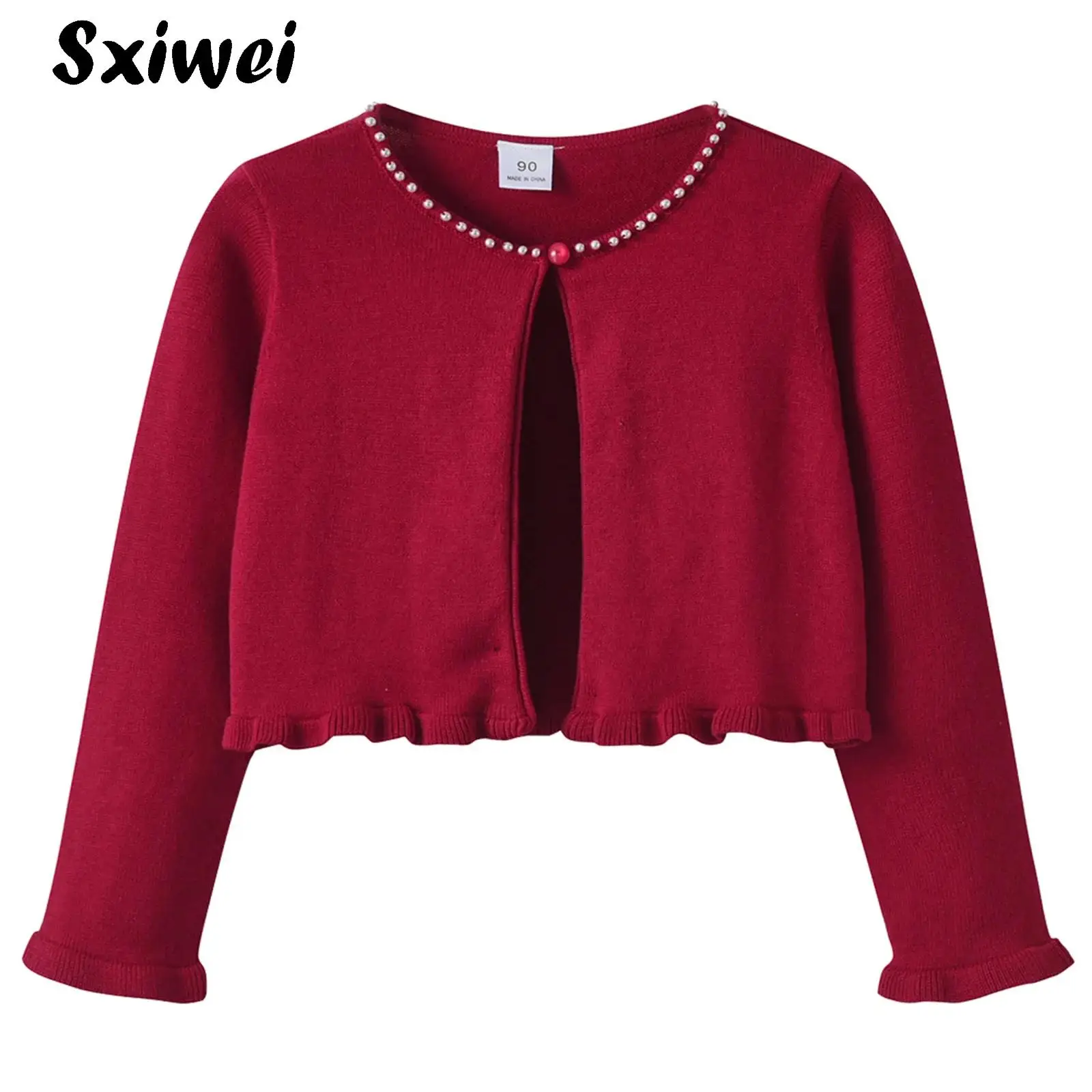 

Sweet Girls Ruffle Long Sleeve Bolero Cardigan Childrens Warm Shoulder Jacket Knit Shrug Cover Up Sweater for Party Outerwear