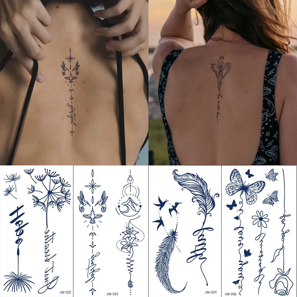 Herbal Semi-Permanent Waterproof  Tattoo Feather Simple Flower Juice Lasting 2 Weeks Realistic Body Art Back Tattoo Stickers