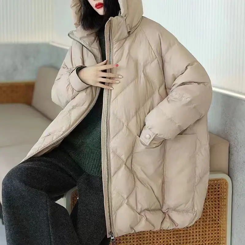 Casaco de algodão para mulheres, Parkas curtas, jaqueta solta, roupa grossa quente, sobretudo com capuz, moda feminina, novo, inverno, 2023