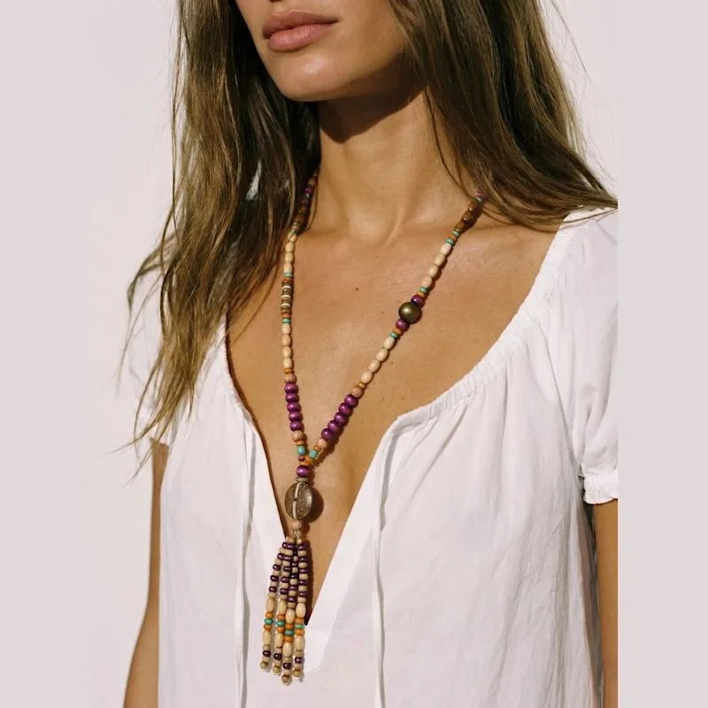 Fashion Summer Beach Dopamine Rainbow Tassel Necklace Vacation Wind Braided Rope Necklace Can Keep Color