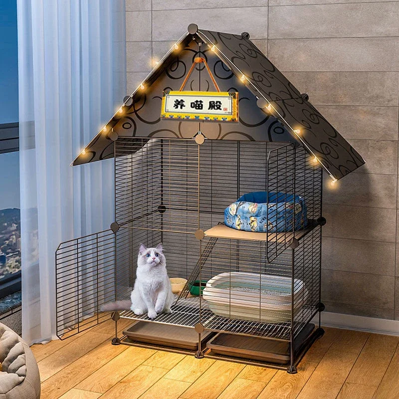 

Household Cages Indoor Large Free Space House Living Room Apartment Small Cat Cage Two-story Luxury Cat Villa House