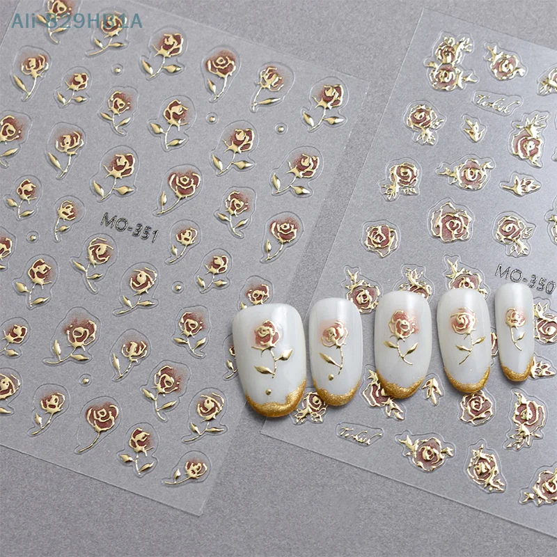 Nail Art Stickers Gilding Design French Romance Retro Style Rose Shape Self-adhesive DIY Decorations Accessories