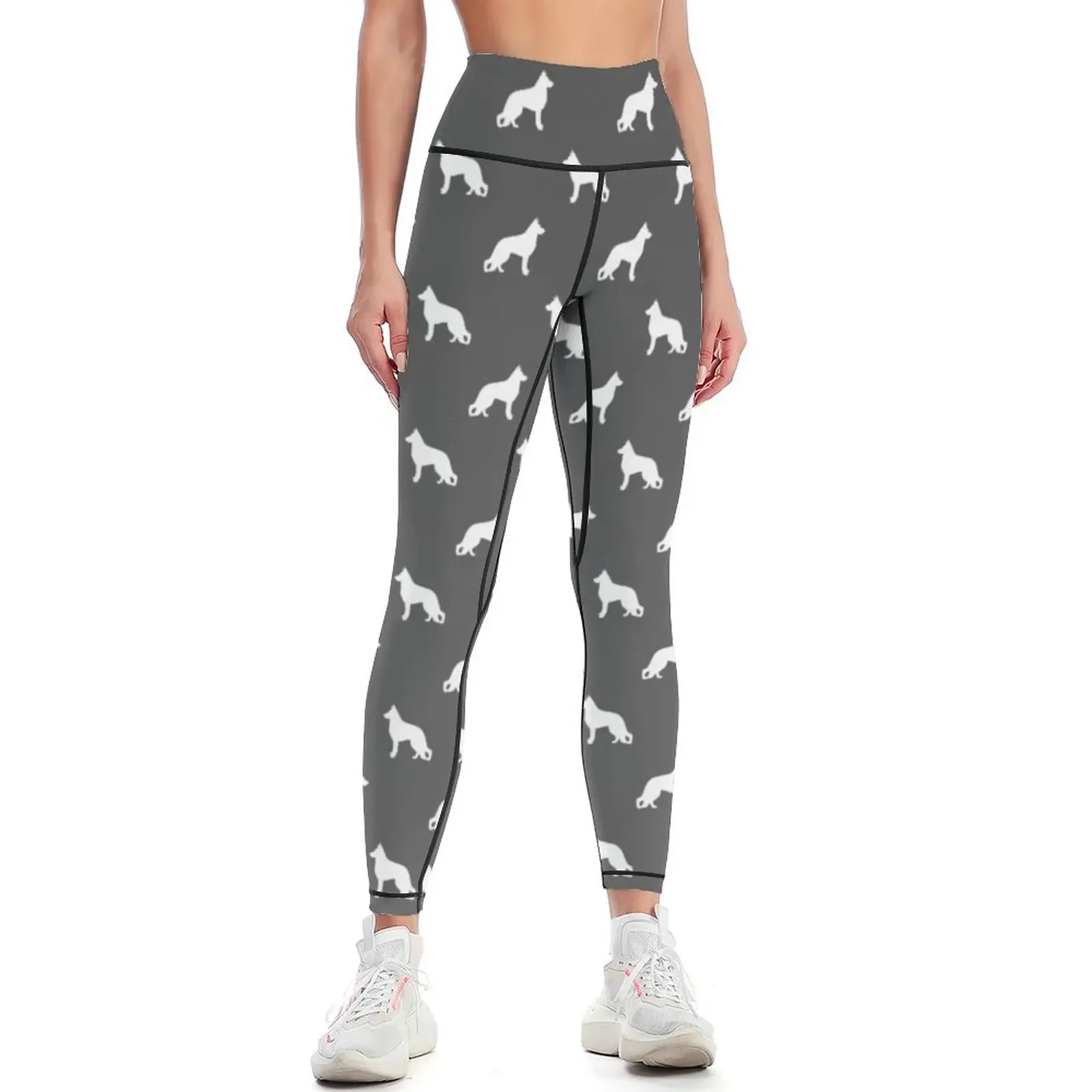 

White German Shepherd Dog Silhouette Leggings Women's pants gym womans Sports pants woman sporty woman push up Womens Leggings