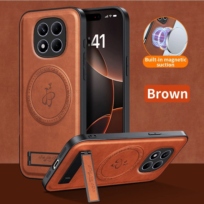 Leather Kickstand Case For Redmi 15C 14C 4G Poco C75 F7 Ultra X7 Pro For Magsafe Magnetic Cover For Redmi Note 14 13 12 Pro Plus
