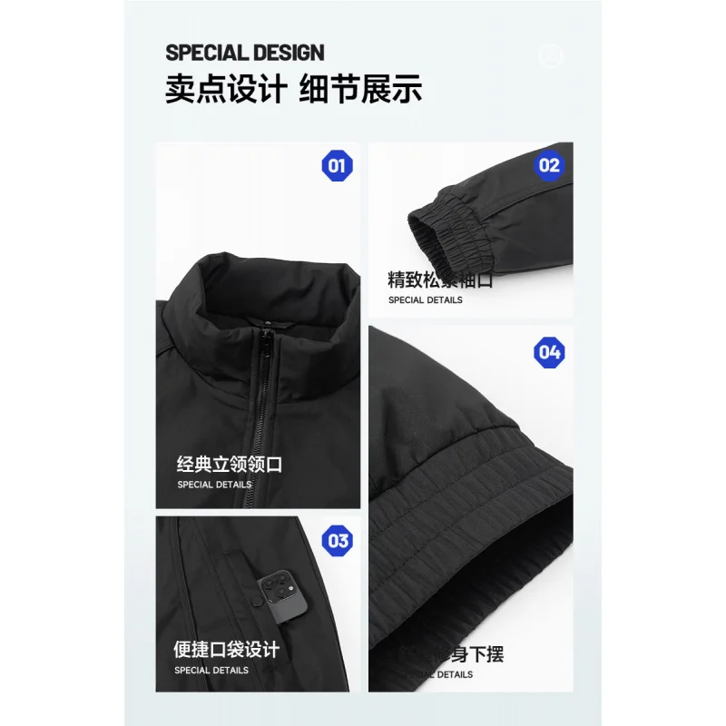 ملابس قطنية للرجال من GIOIOM، سترة شتوية جديدة سميكة ودافئة بياقة واقفة مقاومة للماء مع حشوة من القطن الخالص #6