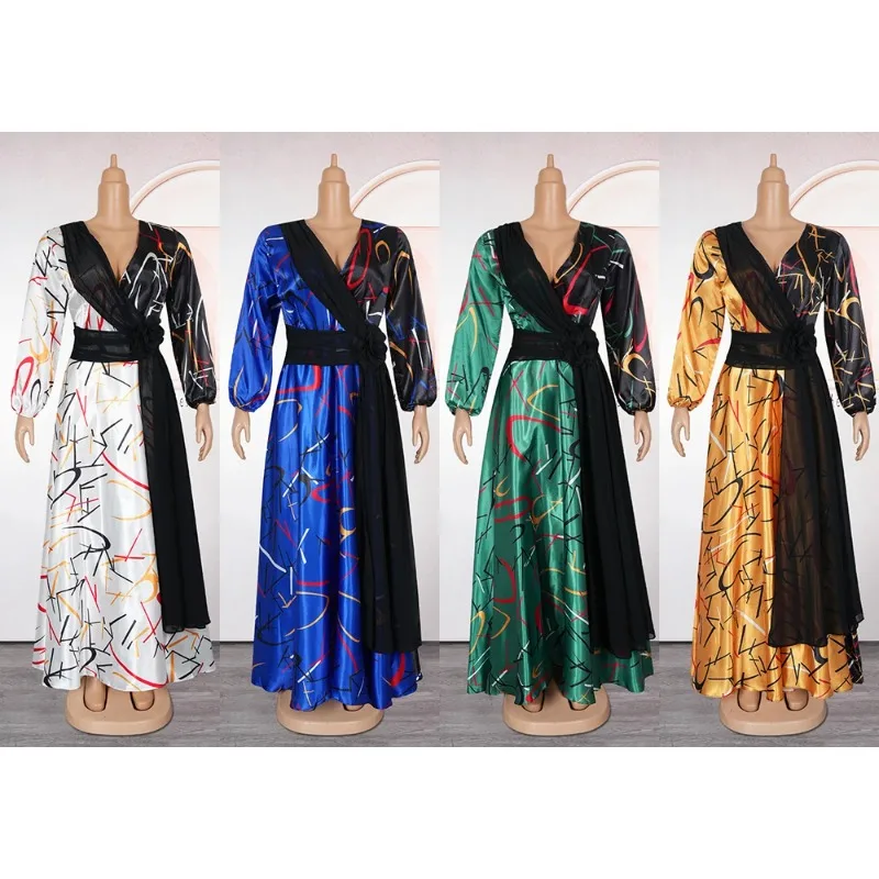 الملابس الأفريقية حجم كبير فساتين الموضة النسائية الأنيقة تركيا فستان الحفلات اليومية أنقرة فستان مكتب ملابس الصيف طويلة النمو #5