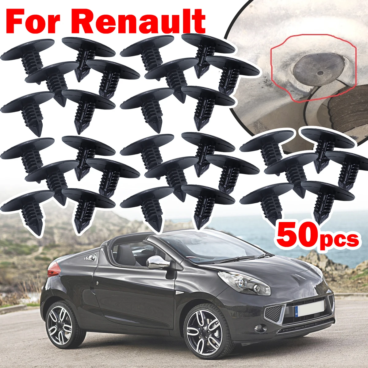 

50pcs For Renault THALIA TWINGO WIND Car Wheel Arch Liner Splash guard Clips Plastic Fastener 7703077435 Tool-Free Installation