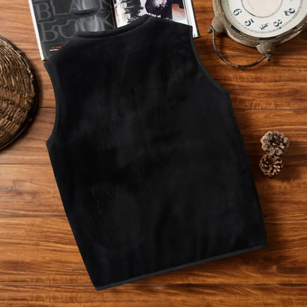 

Casual Men Vest Men Solid Color Vest Men's V-neck Velvet Lined Vest Coat with Pockets Zipper Closure Thickened Warm for Winter