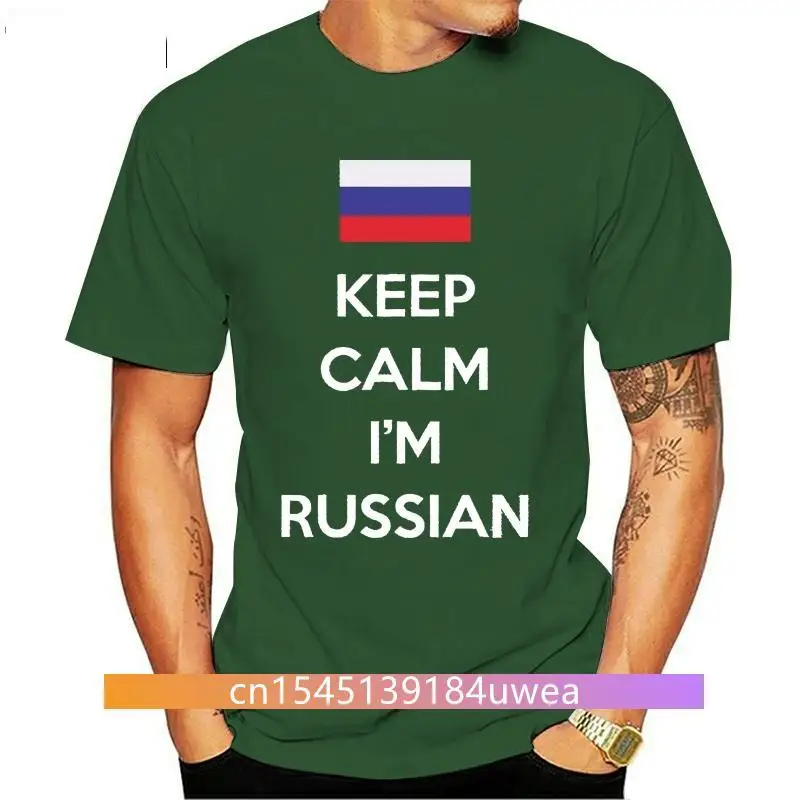 

New 2021est Hot T Shirt Man Tshirt 100% Cotton T-Shirt Keep Calm I'M Russian, Russia Flag make Shirts 100% Cotton Short O-Neck