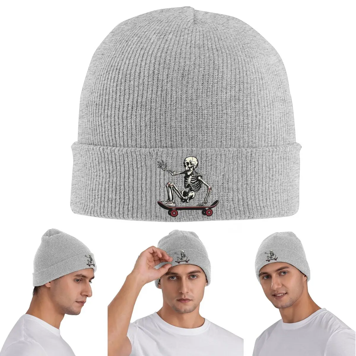 

Прохладный скелет, скейтборд, теплая вязаная шапка, зимняя вязаная шапка, шапочки Skullies, шапки в стиле хип-хоп для унисекс