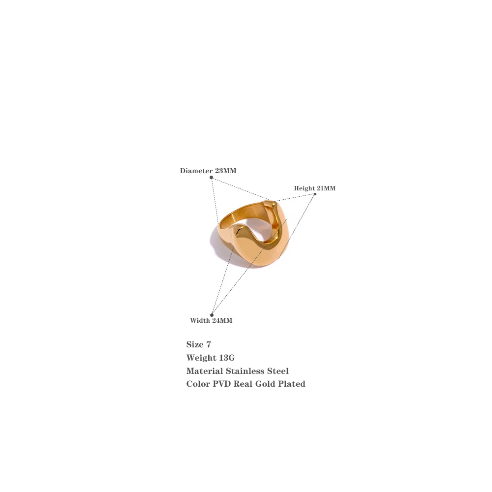 Yhpup Statement U Shape Metal Stainless Steel 18K Gold Color Texture Ring Personalized Fashion Unique Waterproof Charm Jewelry