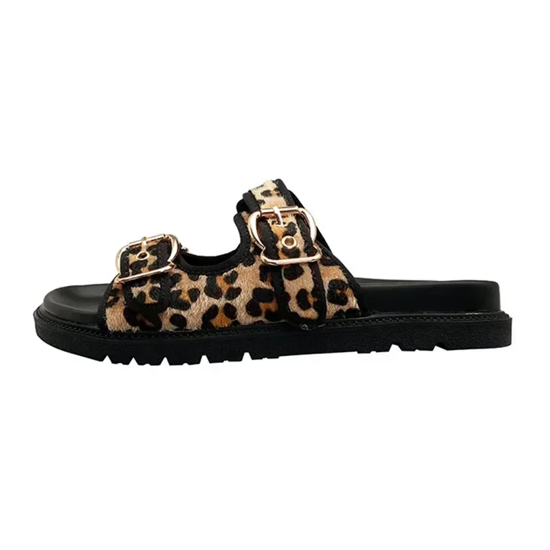 Leopard Metal Buckle Design Women Slippers Sexy Comfort Non Slip Slide Sandals Summer Size 43 High Quality Platform Flip Flops