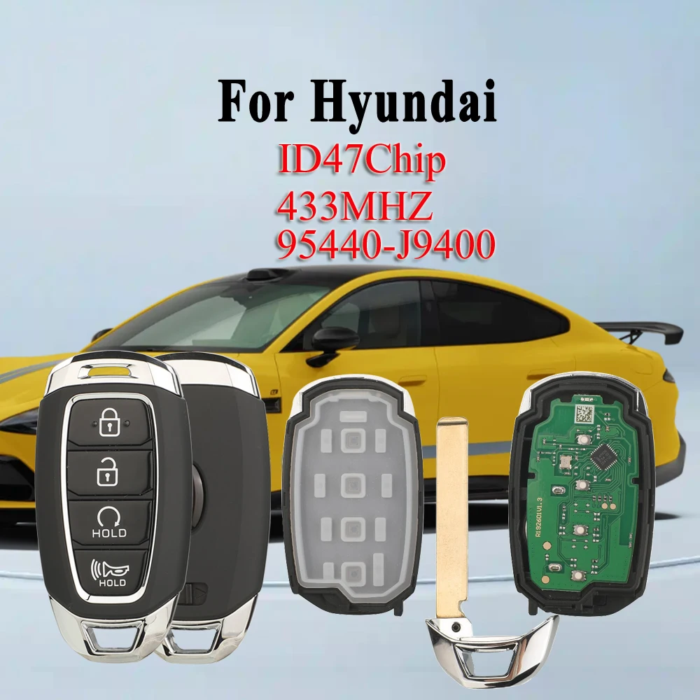 

Jingyuqin 433 МГц 95440-J9400 ID47Chip TQ8-FOB-4F43 433 МГц для Hyundai Kona 2021, смарт-карта, удаленный автомобильный ключ, поддержка режущих лезвий