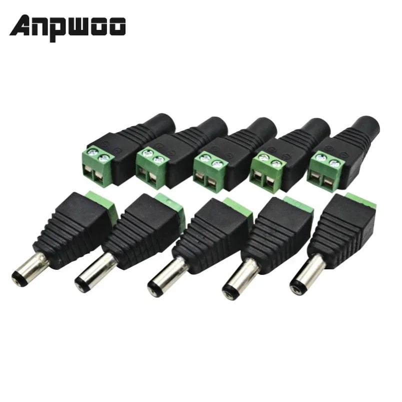 ANPWOO 5 أزواج ذكر + أنثى تيار مستمر مقبس الطاقة والتوصيل المسمار على سلك موصل لكاميرات الدوائر التلفزيونية المغلقة