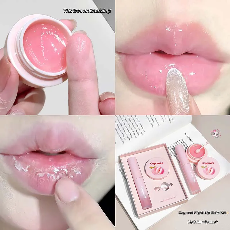 Cappuvini 2-in-1 Lip Balm & Lip Mask Set Moisturizing Hydrating Repair Dry Lips Glossy Overnight Lip Care Gift Kit