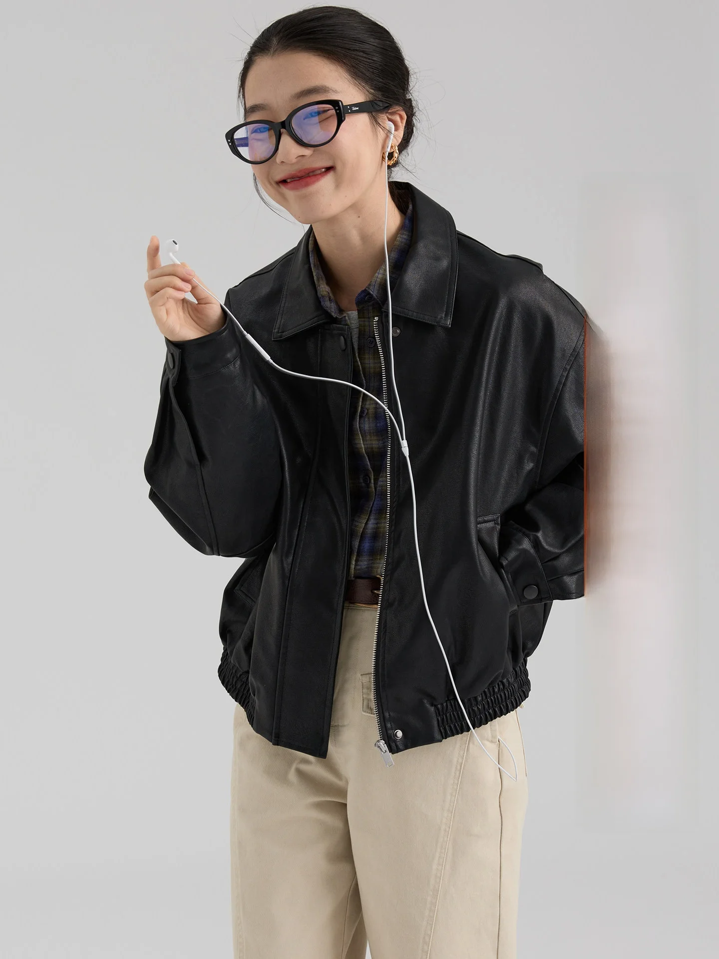 Jaqueta Feminina de Couro Solta Estilo Coreano com Gola Virada, Nova Coleção Primavera Outono, Casaco Feminino da Moda