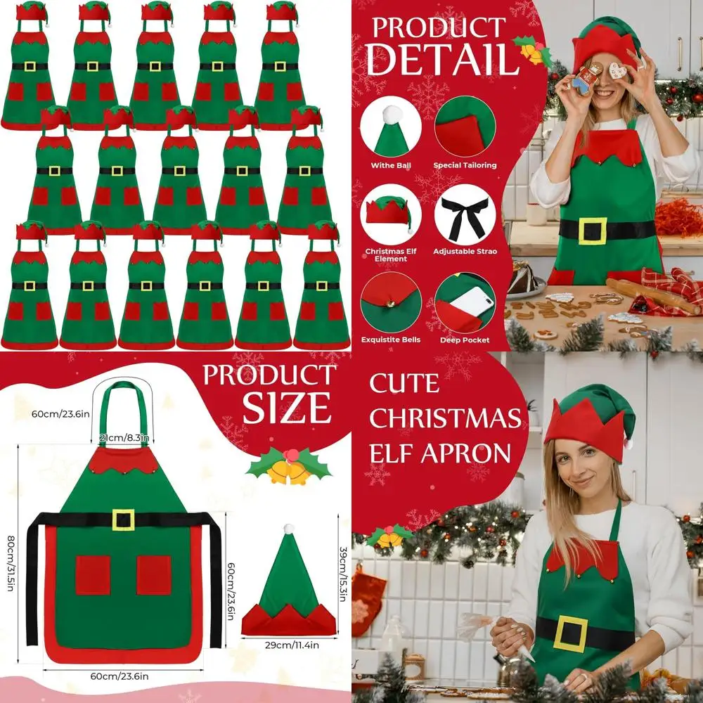 

16-Piece Christmas Apron and Hat Set for Festive Kitchen Fun or Holiday Party