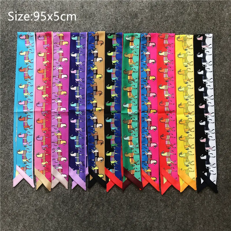 2024 New Horse Luxury Brand Scarf Women Striped Silk Scarf Hot Design Head Scarf Handle Bag Ribbon Small Long Scarves Wholesale