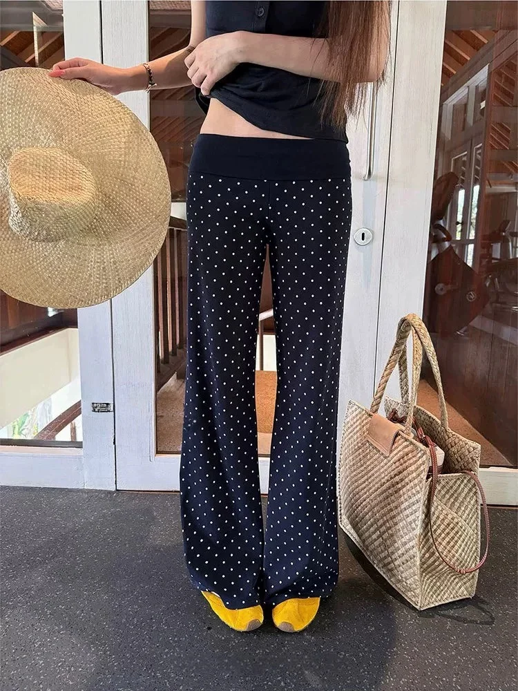 Slim Fit Polka Dot Micro Flared Pants Women Summer Thin Korean Style Loose Feel Slimming Walking Pants Straight Floor Length