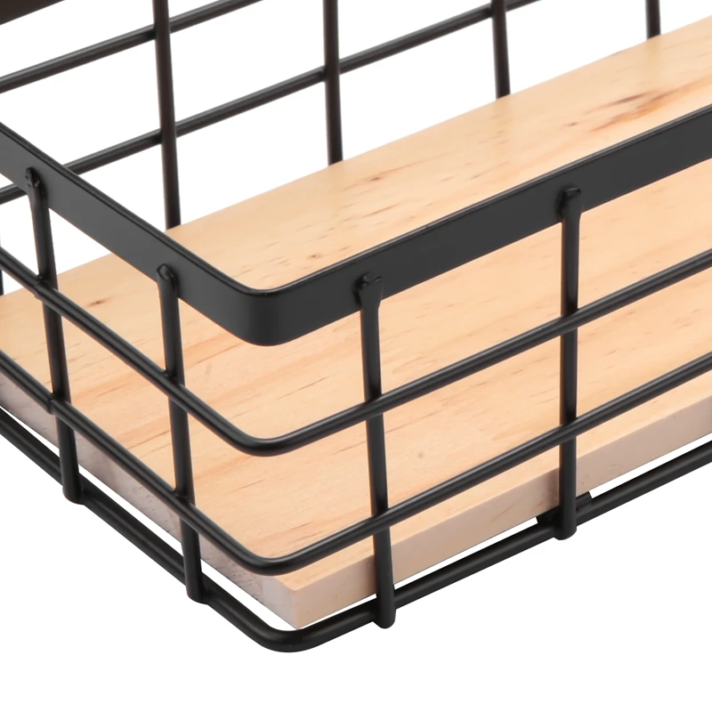Neuer 2er Pack Metall Aufbewahrung skorb mit Holzboden, dekorative Körbe für die Aufbewahrung zu Hause, Draht korb für die Organisation von kleinem Geschirr