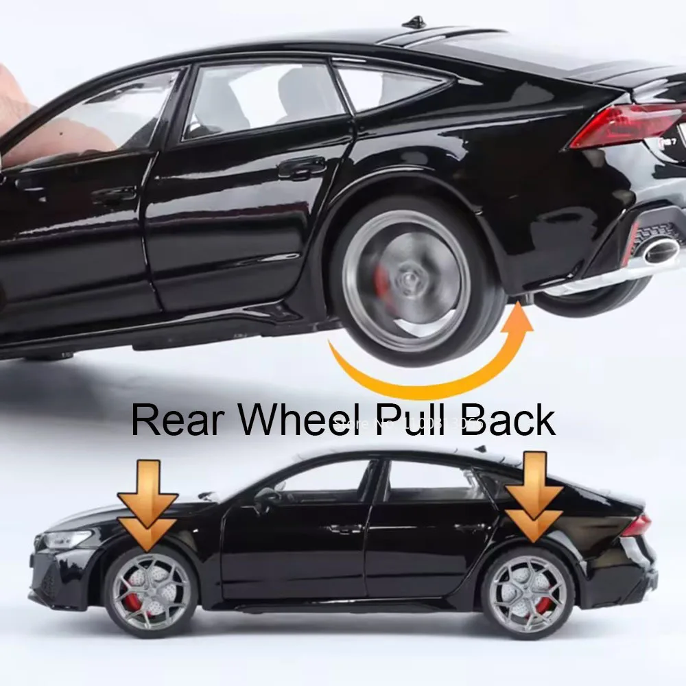 Coches de juguete RS7 R8 V10 1:24, modelos de aleación fundidos, neumáticos de goma con sonido ligero, rueda de vehículo, coche en miniatura extraíble, regalos perfectos para niños