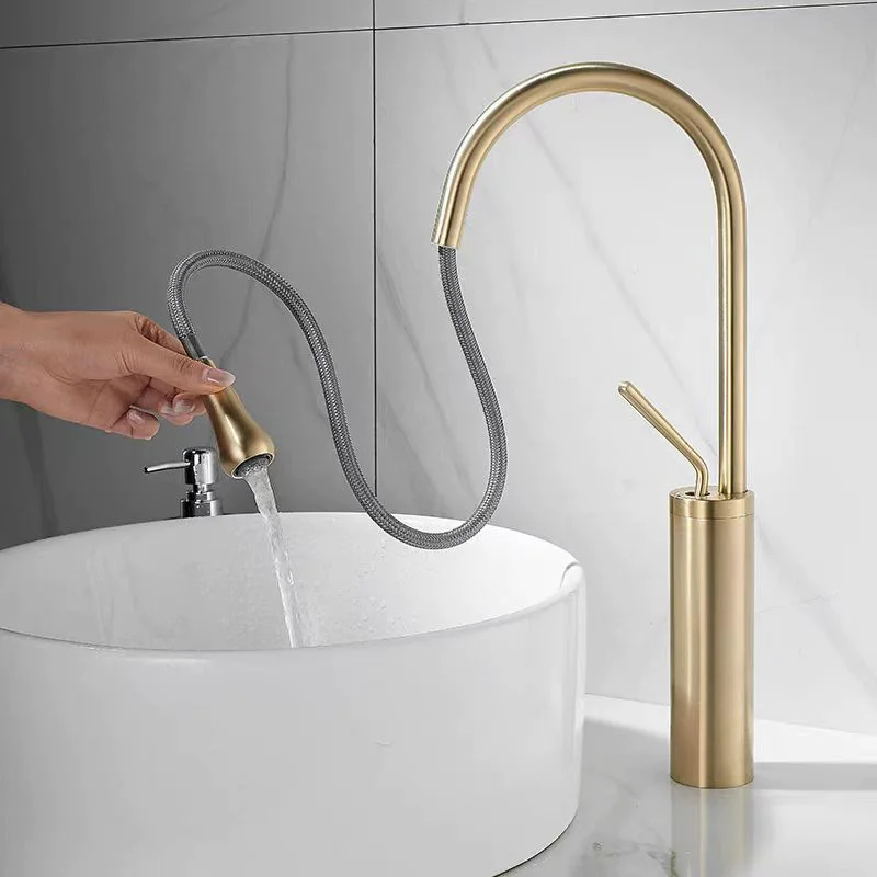 

Смесители для раковины Матовое золото Выдвижной смеситель для ванной комнаты Латунный смеситель для умывальника с одной ручкой Кран с одним отверстием для ванной комнаты