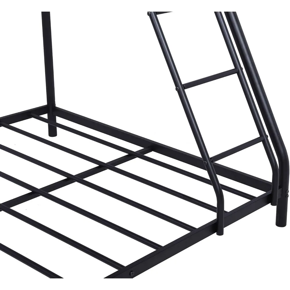 Zwaar Metalen Bedframe Met Veiligheidsrail En Ladder Voor Slaapzaal Slaapkamer Jongens Meisjes Volwassenen, Geen Boxspring Nodig, Zwart