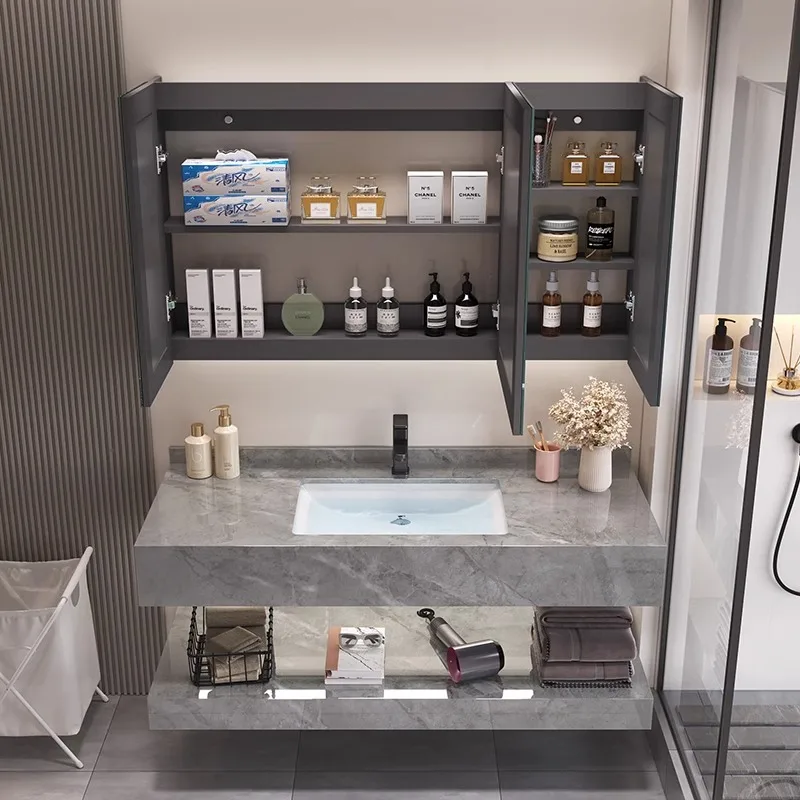 Простой умывальник, туалетный столик для ванной комнаты, винтажная перегородка, винтажный туалетный столик для ванной комнаты, светло-серый Armadi Aperti, мебель для дома