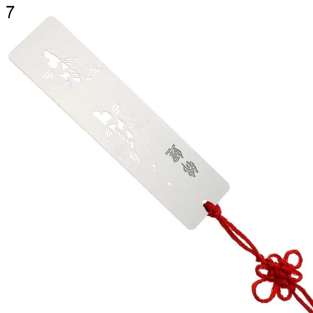 

Chinese Style Hollow Metal Bookmarks Stainless Steel Bookmarks with Red Knot for Kids Students Gift School Supplies