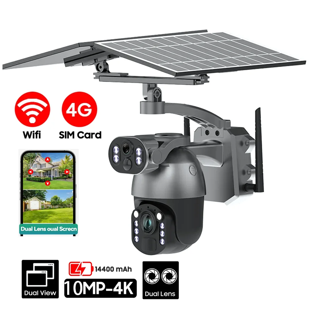 كاميرا Sim الشمسية 4G 10MP عدسة مزدوجة تتبع السيارات كاميرا الأمن الشمسية Ubox كشف الحركة كاميرا تعمل بالطاقة الشمسية 4g بطاقة Sim #1