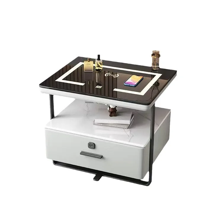 

Smart, bedside table, small, wrought iron, minimalist, modern, light luxury, slate, solid wood