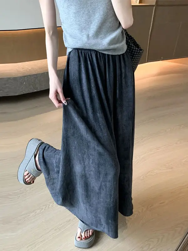 

Женские свободные повседневные брюки-кюлоты больших размеров из окрашенного ледяного шелка, летние, новые, с эффектом похудения, с высокой талией, в корейском стиле, для офиса