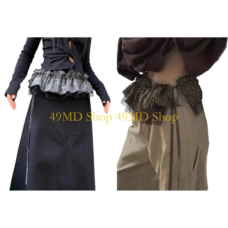 

49MD Удобный эластичный пояс из сетчатого слоя с рюшами и леопардовым узором Street Street