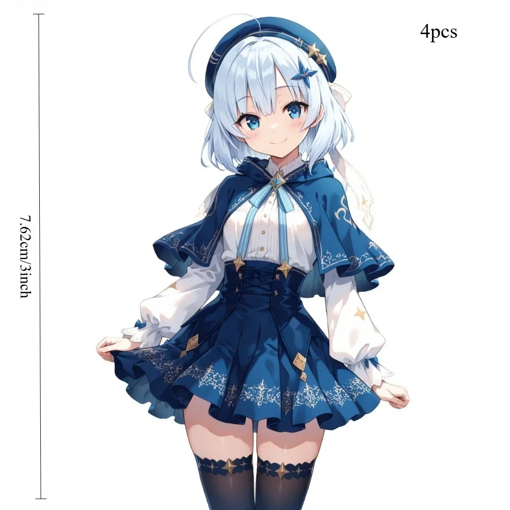 Tina Princess Tutor Sticker Set 4PCS 3 Inch 2D Flat Vinyl Decal Waterproof for Car Window Helmet Cute Anime Decor