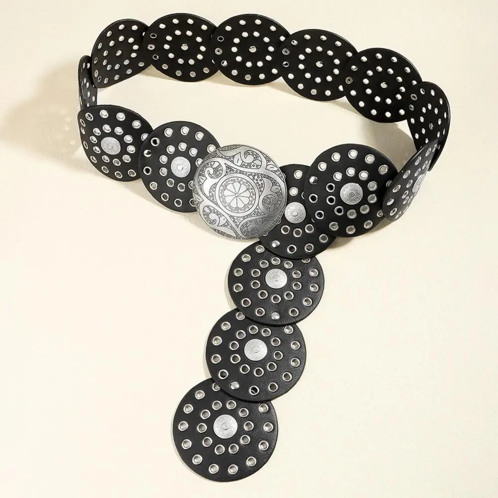 

Women Retro Belt Women Exaggerated Belt Vintage Hollow Out Cowboy Style Women's Wide Disc Belt Exaggerated Western Fashion