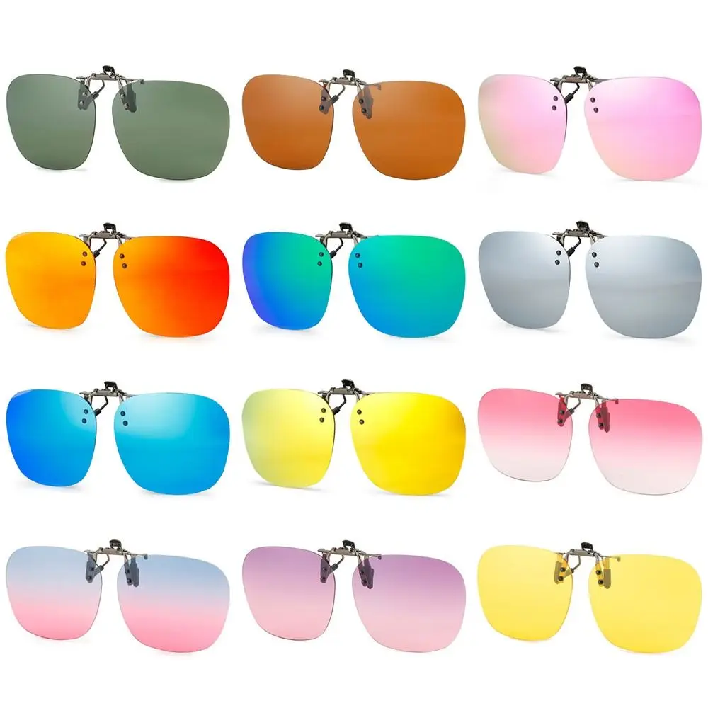 Metal Clip Clip-On Polarized Sunglasses Convenient Rimless Flip-up Sun Glasses for Prescription Glasses UV400 Polygonal Shades