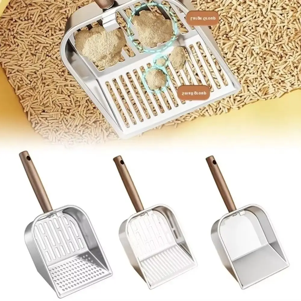 

Лопатка для кошачьего туалета из нержавеющей стали с деревянной ручкой, полая конструкция, для быстрого сортировки наполнителя, с антипригарной поверхностью, для сбора отходов домашних животных